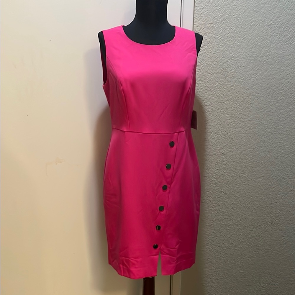 Kasper Pink Asymmetrical Buttoned Mini Dress